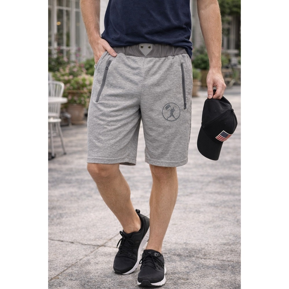 Baseballism Mens Gray Sweat Shorts Elastic Waist Zip Pockets‎ Size Medium